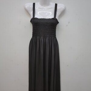 Michae Taylor Smocked Square Neck Silhouette Knee Length Dress Medium Black